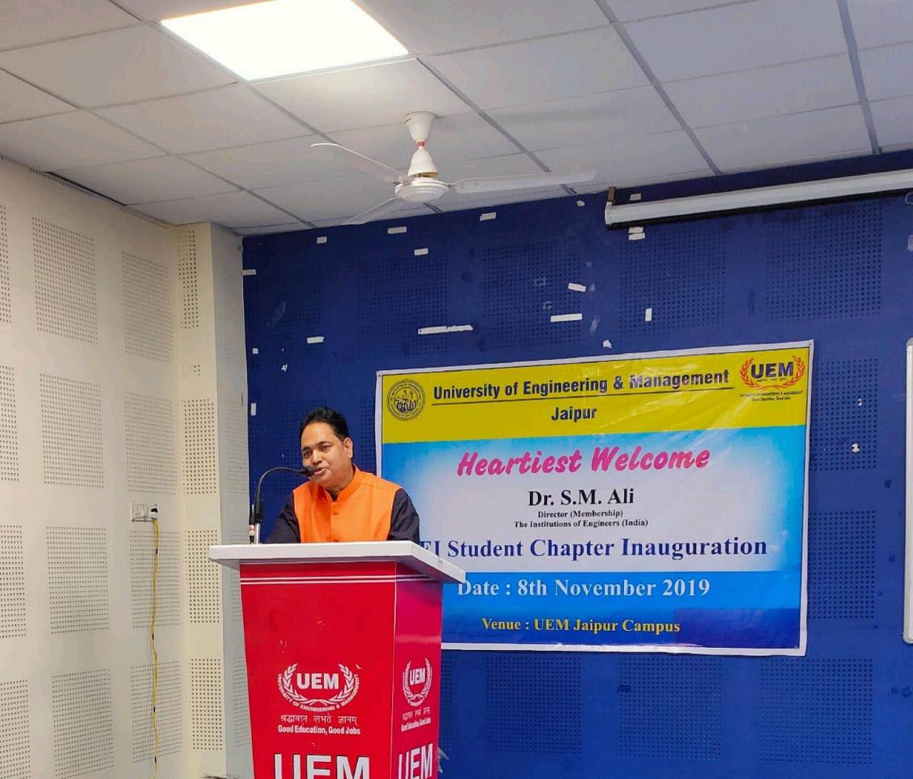 The inauguration of the student chapter of the IEI at UEM Jaipur IEM